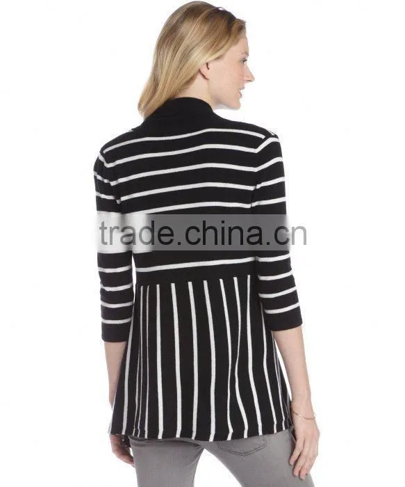 Cashmere Open Front Striped Cardigan Sweater