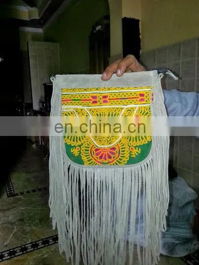 Banjara Cross Body Afghani work Messenger Bag with suede and fringes Vintage India handicraft