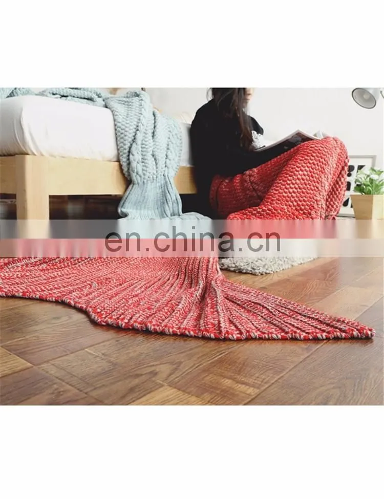 Handmade crotched mermaid charming colorful tail blanket adult kids knit throw bed wrap blanket
