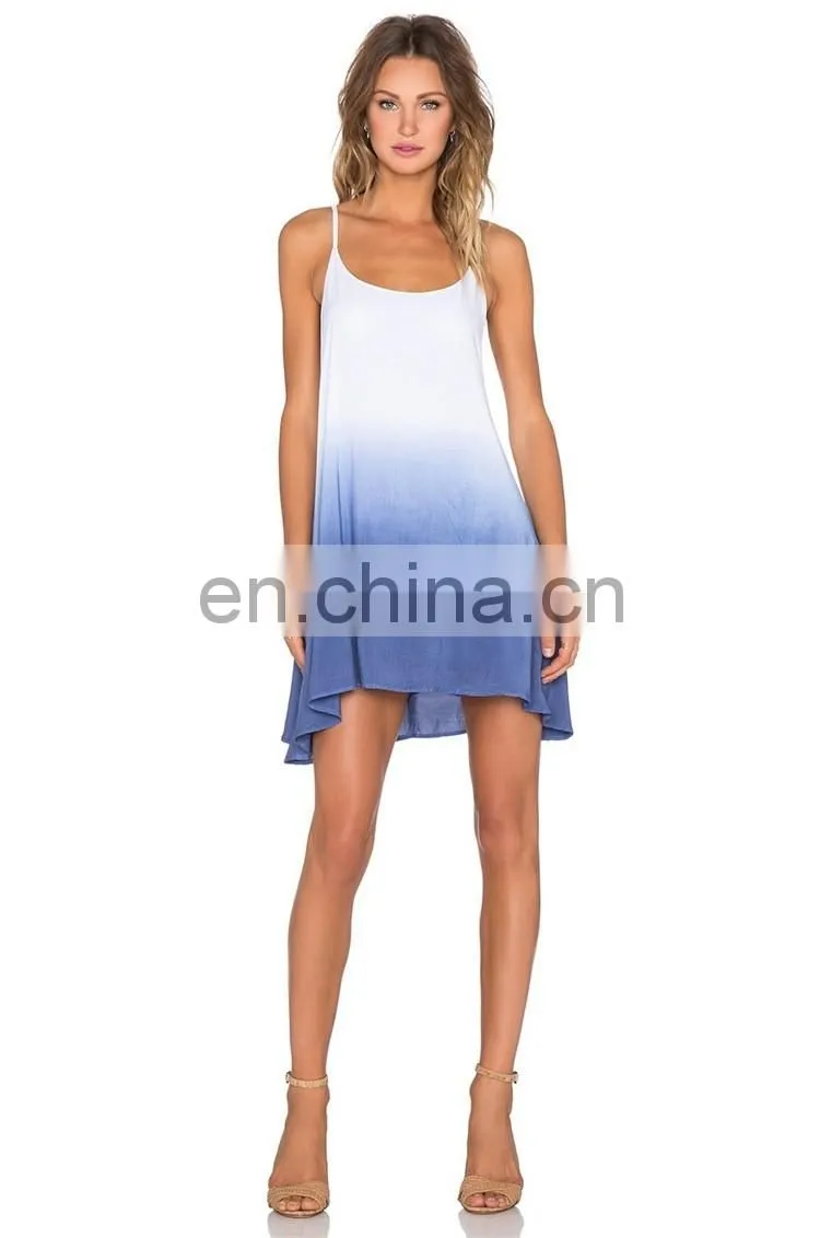 100% cotton fashion women mini dress sleeveless dip dye women casual dress
