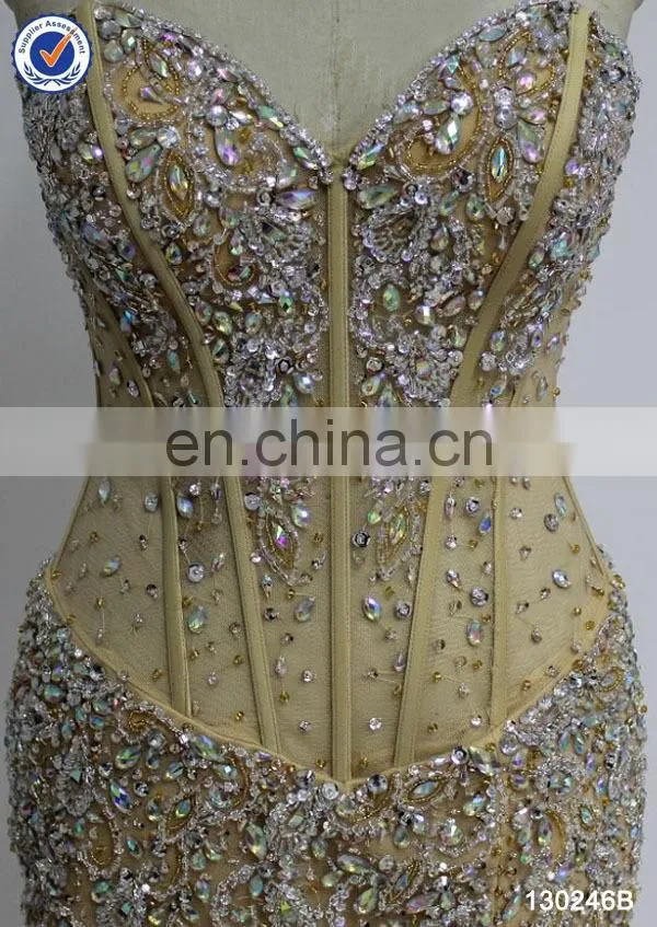 latest made in China beaded sexy split factory wholesale evening dress