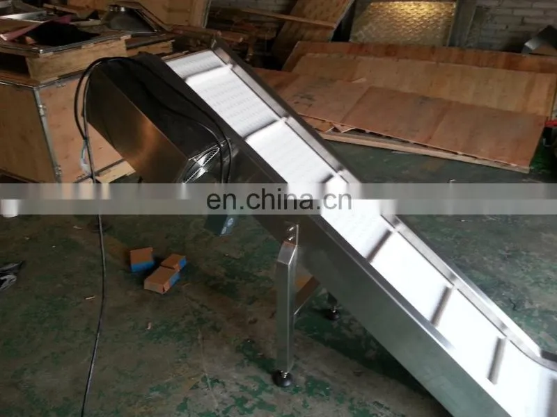 Food Industry Slat Conveyor with Vibratory Feeder, Slat Belt Conveyor for Desiccant Sachets, Modular Acclivitous Belt Conveyor