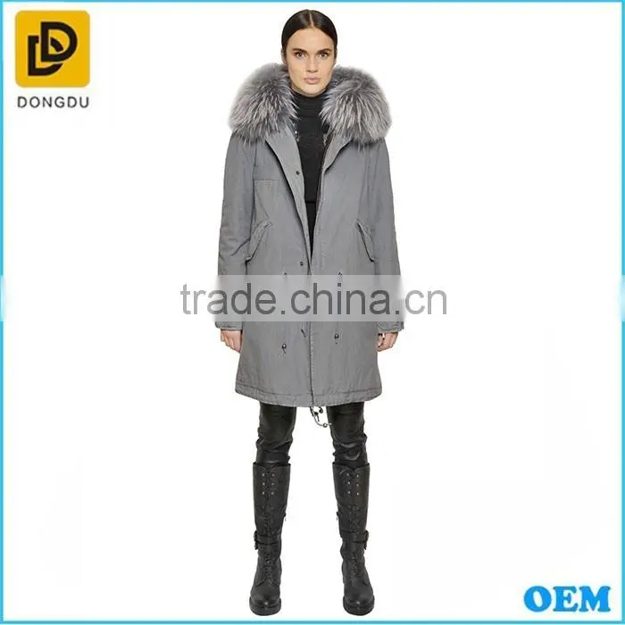 Winter gray cotton fur collar women long coats