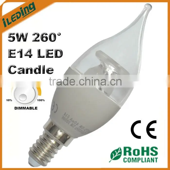 CE 5W E14 E27 Dimmable LED Candle Bulb