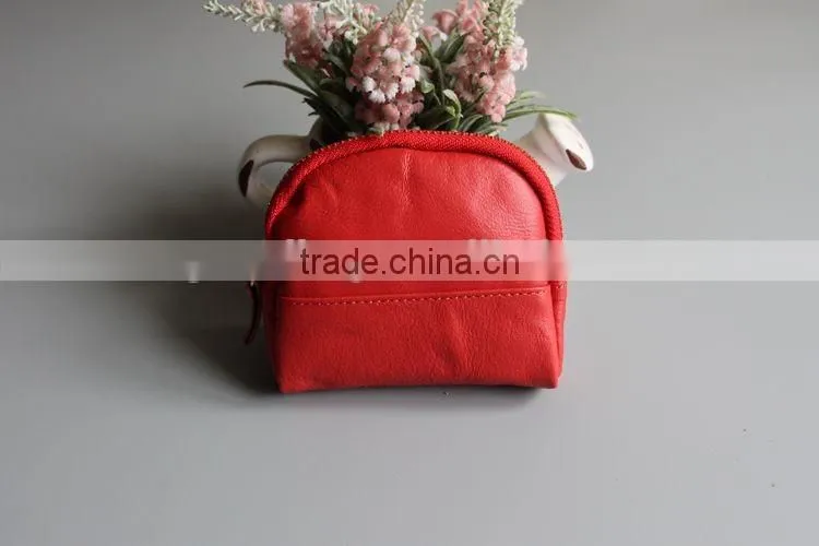 Colorful Genuine Waxy Leather Ladies Zipper Coin Purse Change Bag with keyring