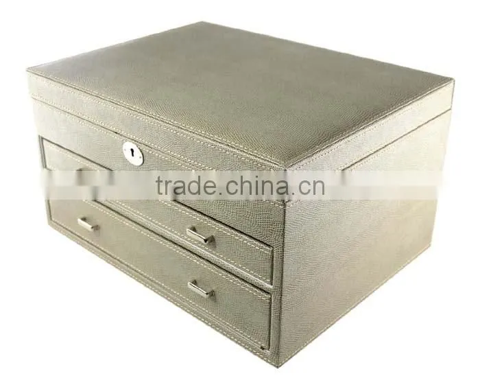 Leather Jewelry Box Lockable Makeup Storage Case with Mirror