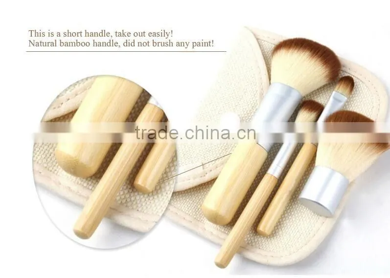 Face use beauty brush kit 4pcs with bamboo handle for traveling