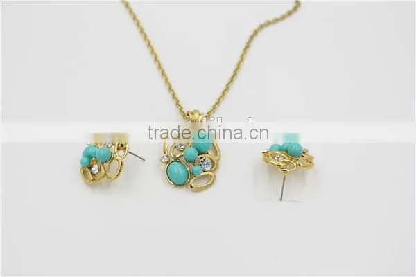 Luxury jewelry set gold chain green pendant necklace fashion necklace earring