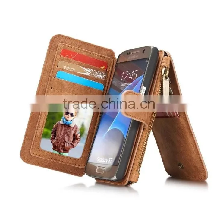 Caseme Card slot PU leather wallet case for S7 Zipper photo frame flip case for S7