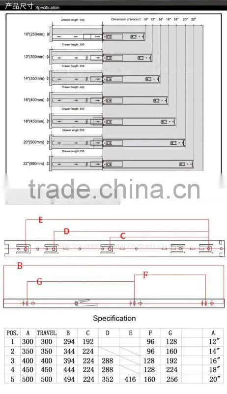 45mm 3 fold ball bearing undermount drawer slide