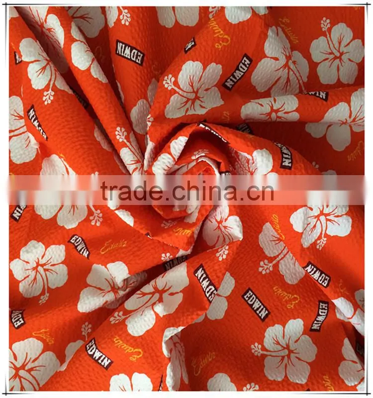 Printed Seersucker Polyester Cotton Rayon Blend Fabric for Women's Clothing