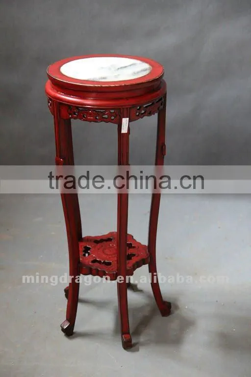 Chinese antique furniture pine wood stone top Shanxi red flower stand