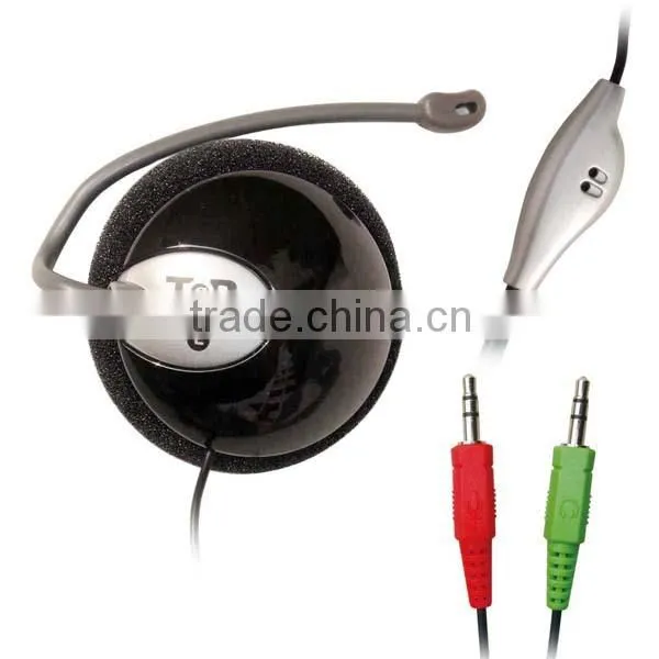 Hot selling computer headphones, earhook headphones with microphone, volume control
