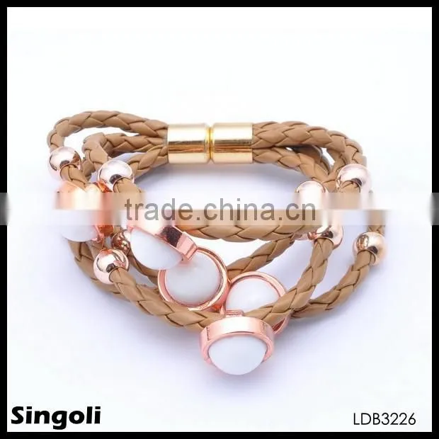 Leather ID bracelet stainless steel bracelet warpped handmade bracelet