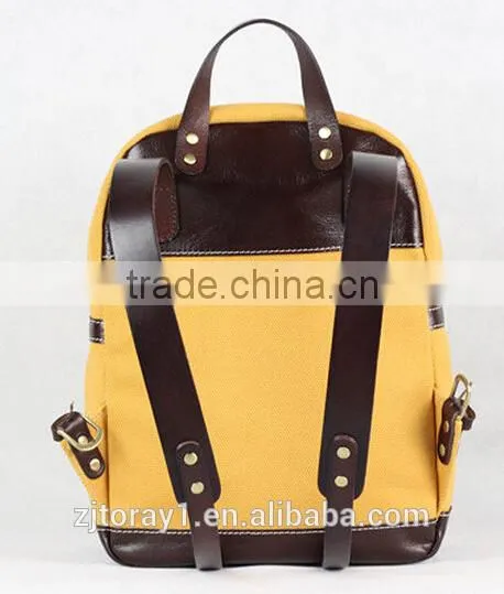Portable Shoulder Leather Canvas Kids Backpack Bag for School
