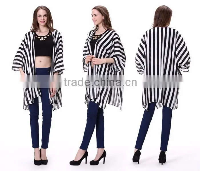 2016 Hot Sale New Fashion Black White Vertical Striped Women Top