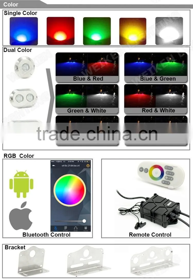 Hangzhou Weiken Wholesale 316L Stainless Steel 12V IP68 60w LED Underwater Light for Boat Marine Yatch