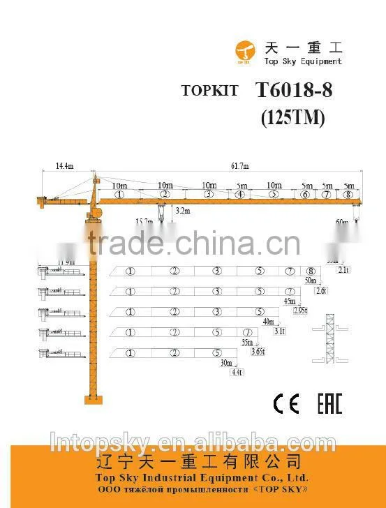 Top Sky T6018-8T Hammerhead Tower Crane