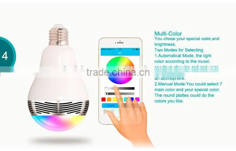 Long Spantime Music changable colors wireless high quality safety mini Speaker Bluetooth LED Light Bulbs for Android and IOS App