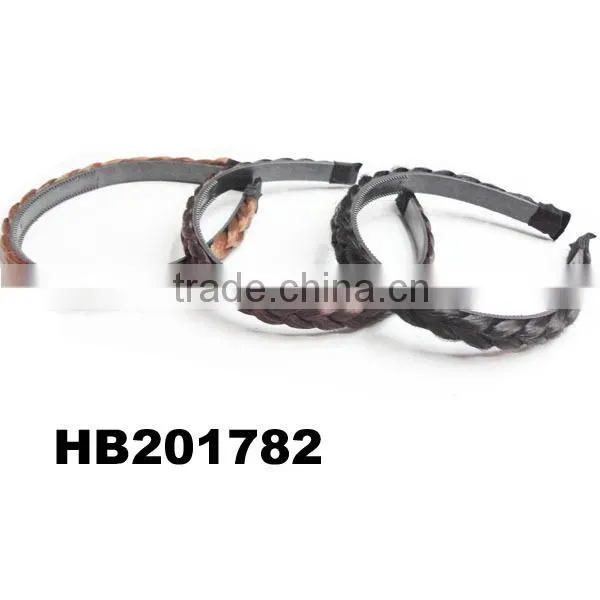plastic headband braided human hair wigs with attached hair