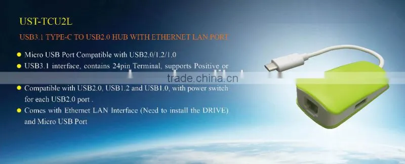 USB 3.1 type c to USB2.0 HUB with lan port and mirco USB PORT compatible with USB2.0/1.2/1.0