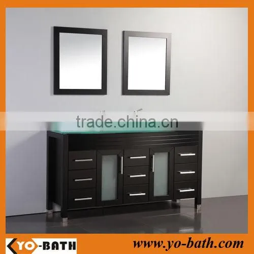 59" double sink glass countertop lowes bathroom vanity combo YO-W054B