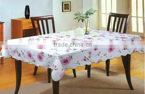 printed obling Vinyl table cloth with flannel backing with waving stitched edge