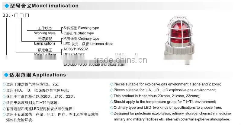 BBJ explosion proof audible and visual alarm lamp LED warning light