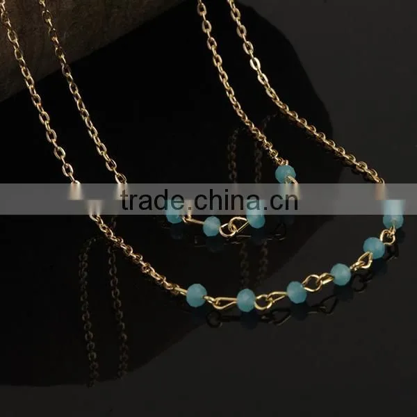 blue crystal beads simple sexy gold plated necklace