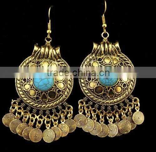 2016 Bohemian Fringed Leaves Tassels Vintage Turquoise Earrings