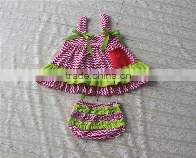Wholesale zig zag chevron design baby swing top and bloomer in set
