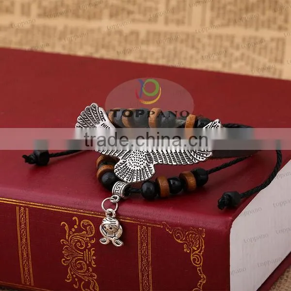Top quality leather bracelet manufacturer metal stainless steel charm leather bracelet jewelry