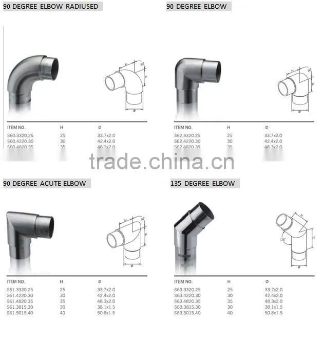 Stainless steel railing flush angle stainless steel 90 Degree Tube connector