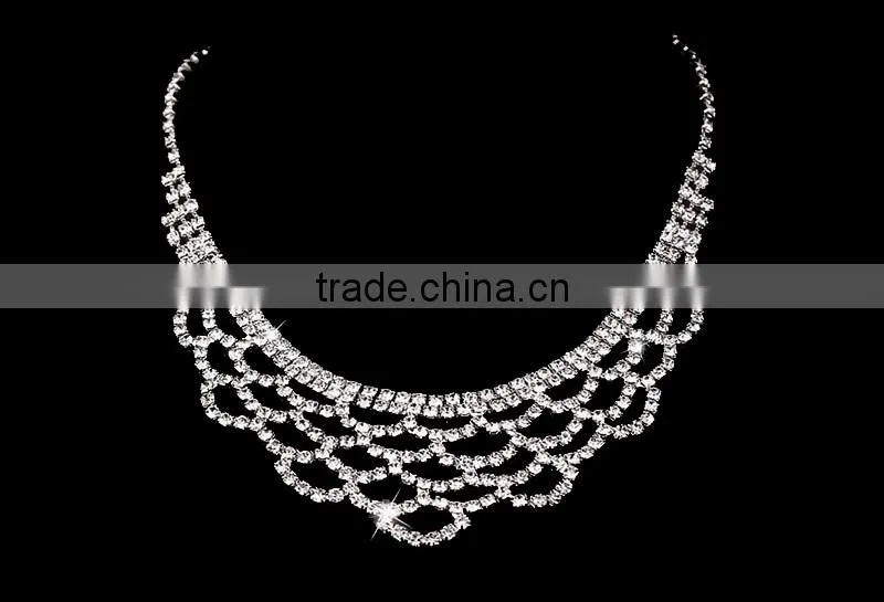 Latest diamond wedding accessories tiara necklace earrings jewelry set
