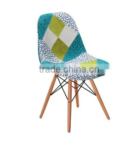2015 Simple Fabric Patchwork Leisure Side Chair WoodLeg Eiffel Base