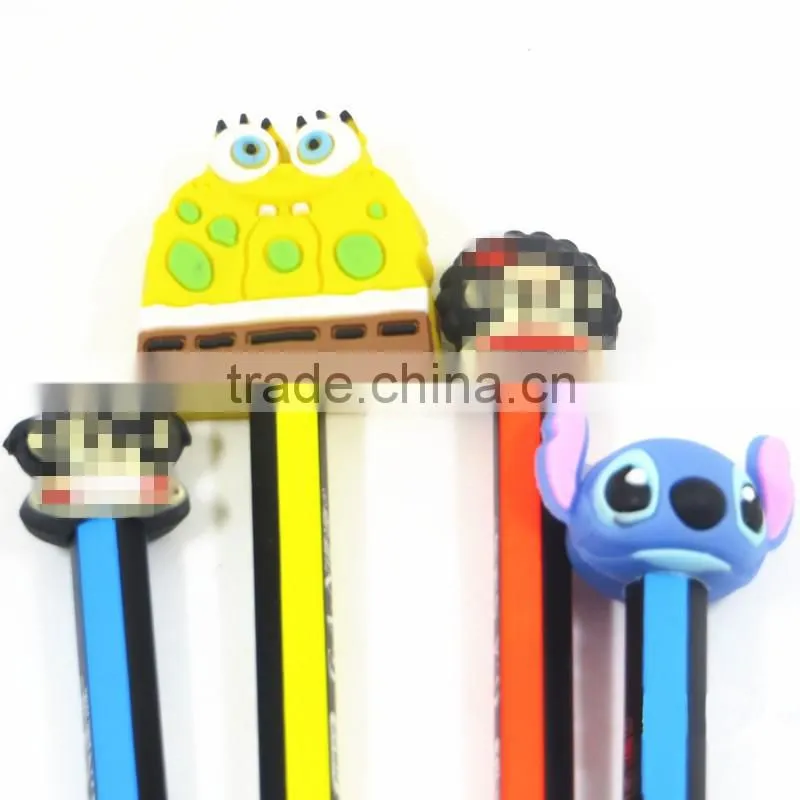 3d custom cartoon PVC pencil topper rubber pen topper/ cartoon toppers