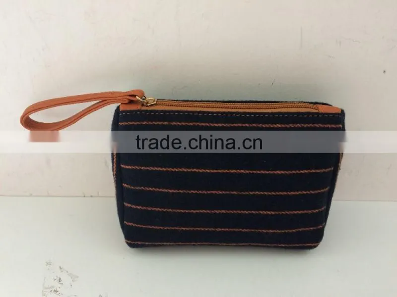 New arrivel strip woolen fabric women tote bag with cosmetic bags