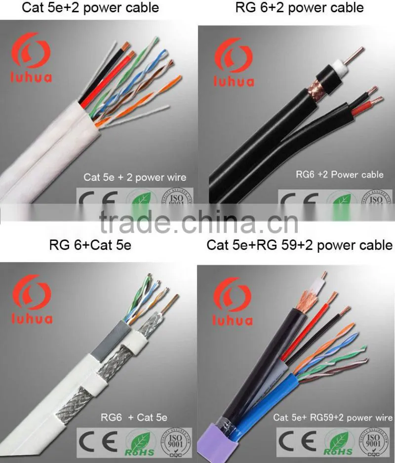 coaxial cable RG59 with 2 power wire for CCTV camera from Hangzhou manufacture (CE RoHS ISO9001)