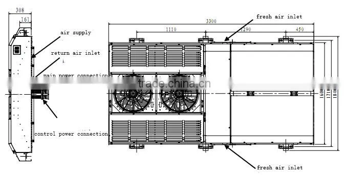 The light rail passenger compartment top air conditioning unit