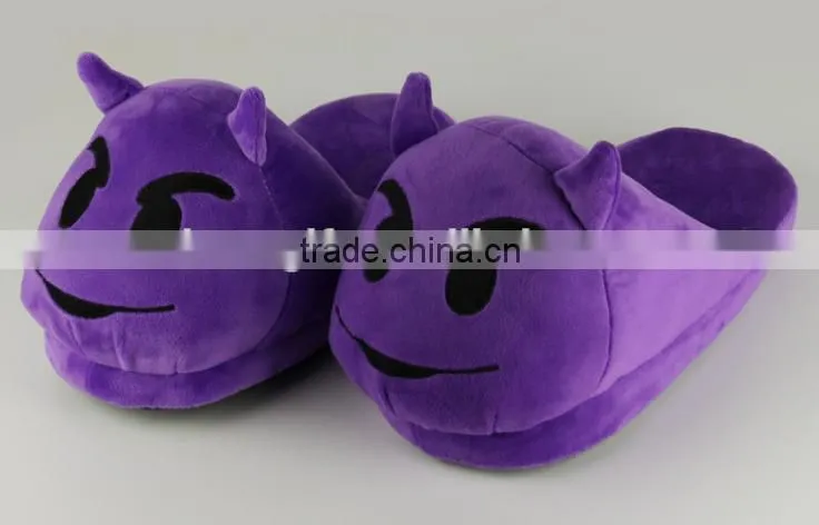 High quality purple devil plush animal cute emoji slippers for wholesale
