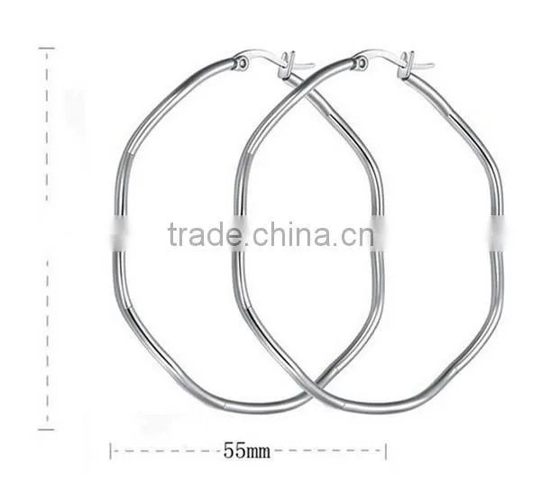 Latest Women Fashion Brand Stainless Steel Never Fade Silver Square Hoop Earrings Jewelry