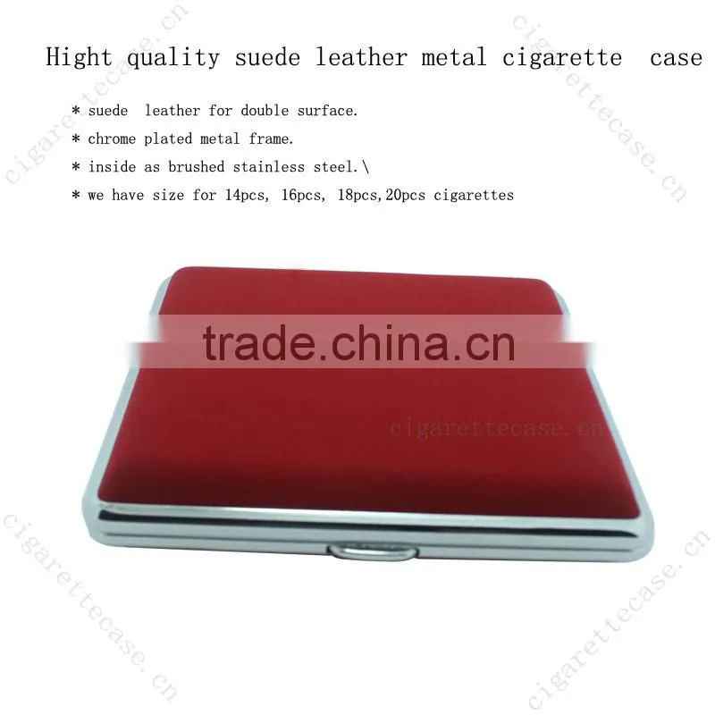 2014 high quality Black suede leather metal cigarette case box wallet with elastic holder