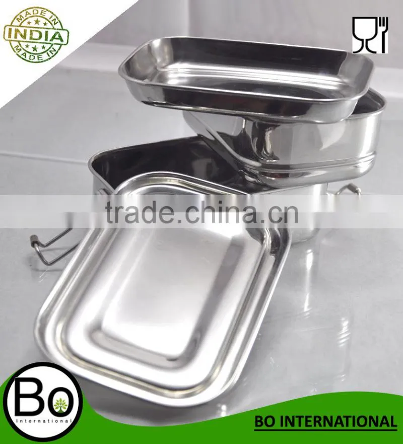 stainless steel bento lunch box two layer 17 x 12 x 8 cm