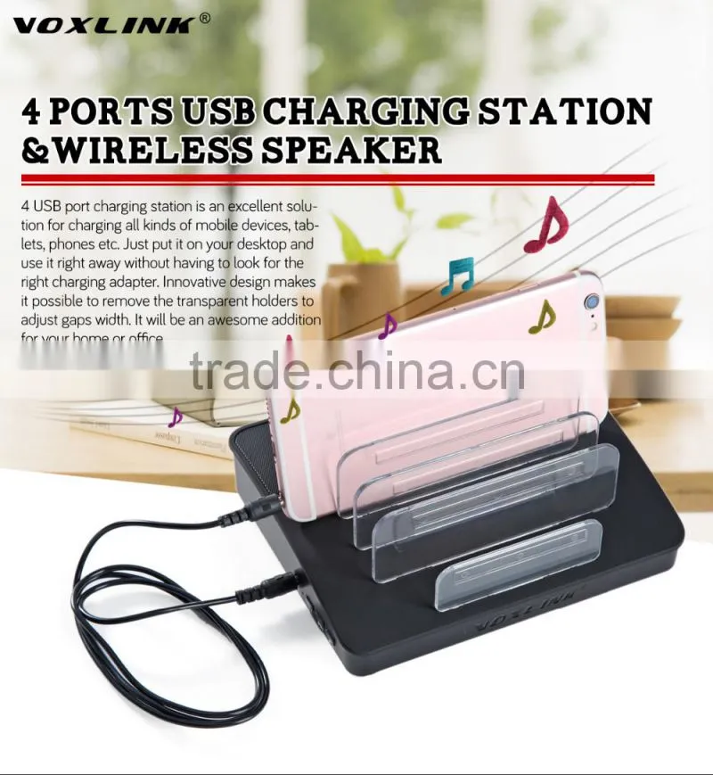 VOXLINK NEW 30W bluetooth wireless speaker 4 Ports USB Charger Charging Station Dock