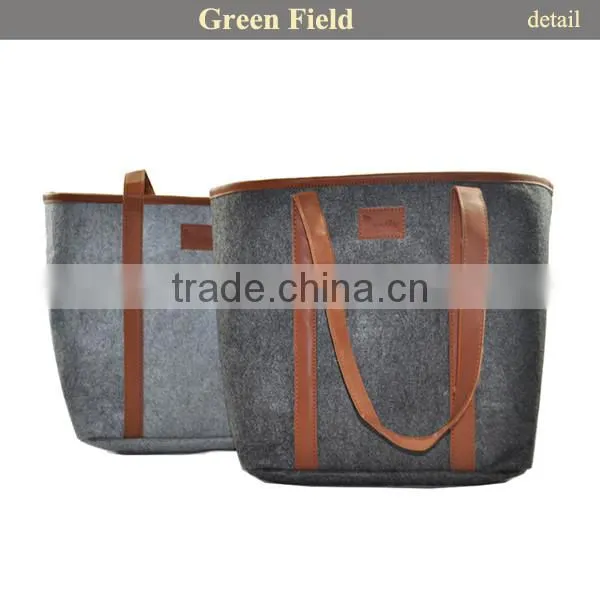 Handmade Vintage Grey Felt Tote Handbag Shopping Hand Bag