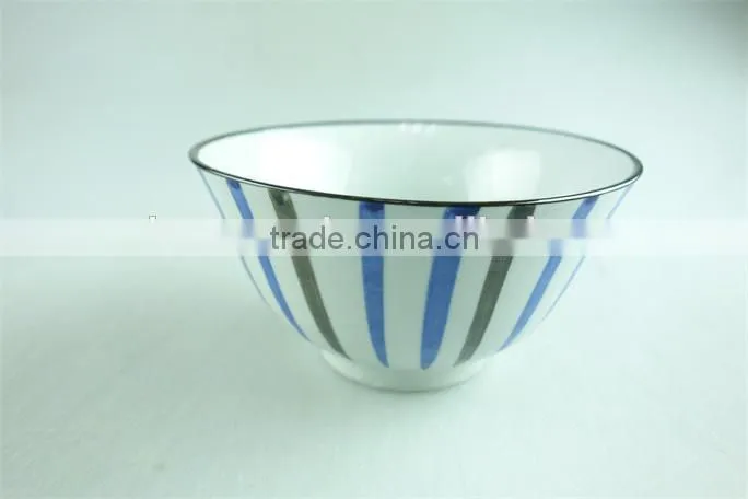 Chaozhou Supplier stocked White porcelain rice bowls with gold line decal household bowls