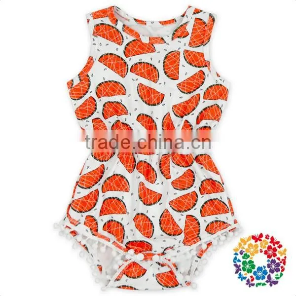 wholesale new born clothes pineapple prints elastic waist sleeveless pom pom baby girls rompers