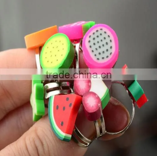 Kids rings cute Mixed Styles Fruit clay figure ring polymer clay children rings