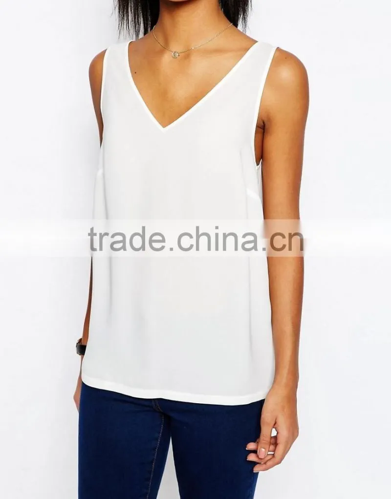 V Front and V Back fashion women white Vest