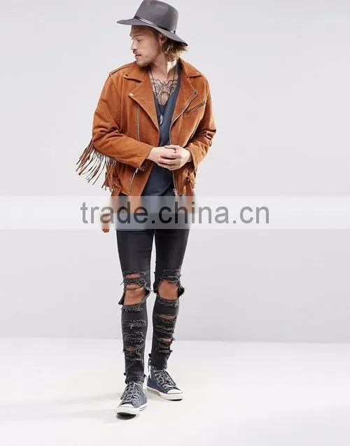 Men fashion street wear hip hop design super longline raw v-neck t-shirt OEM custom